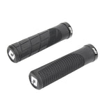 Black motorcycle grips with ODI branding on a white background