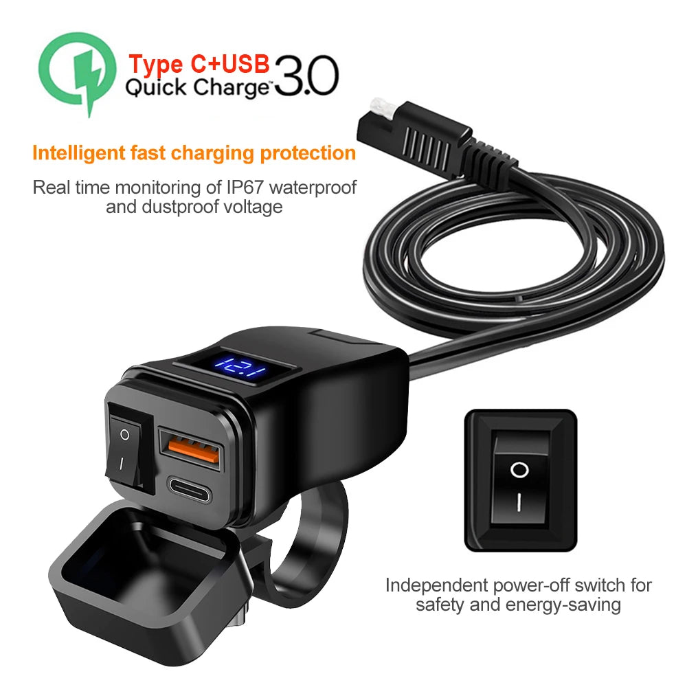 Motorcycle USB Fast Charger 60W