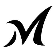 Black letter 'M' on a white background